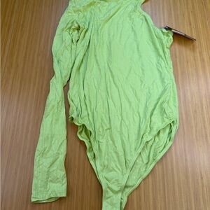 Bodysuit One Sleeve Asymmetrical Lime Green Wild Fable M Snap Layering One Piece